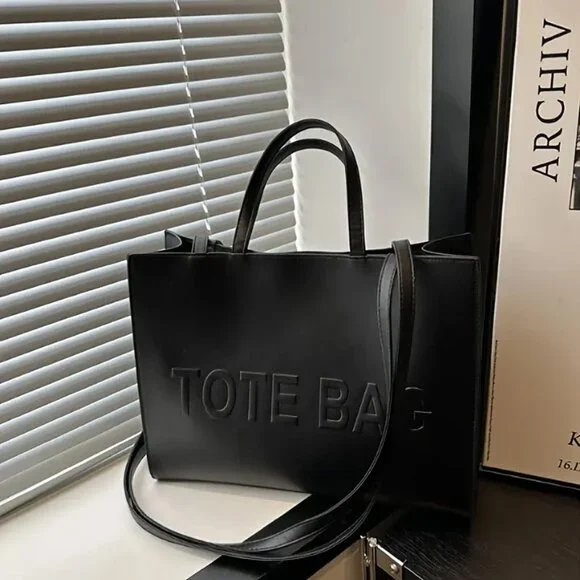 Stylish Black Embossed TOTE BAG Handbag - Vegan Leather Shoulder Bag for Women - Picture 3 of 9